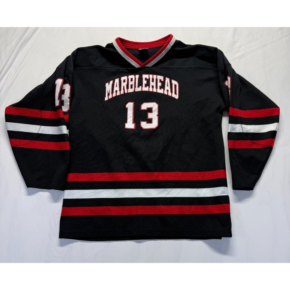 Marblehead Hockey Jersey Youth Medium Black Shafer #13 Athletic Knit Ice Hockey